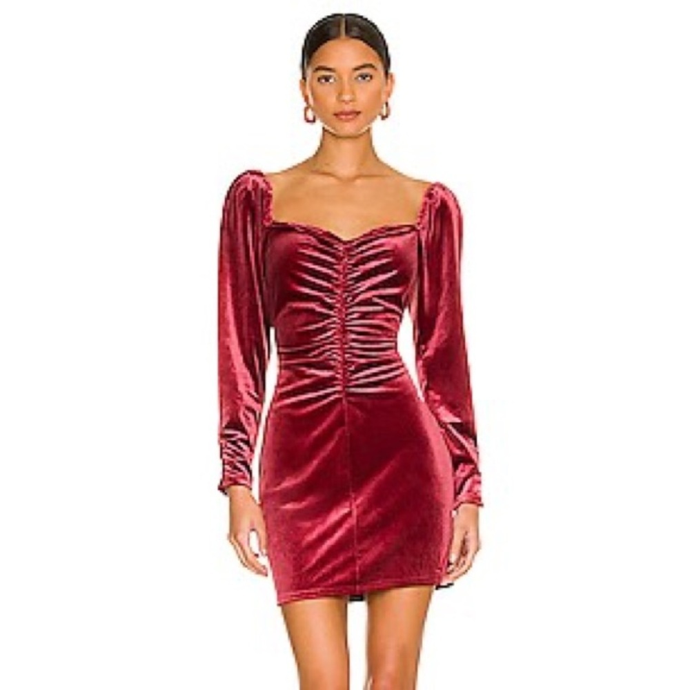 ASTR the Label Ellsmere Velvet Ruched Bodycon Mini Dress Burgundy | Size M | NWT